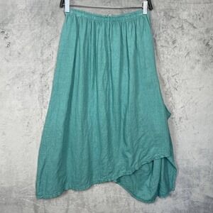Saga Italy Linen Teal Midi Skirt‎ Medium Asymmetrical Pocket Lagenlook Cottage